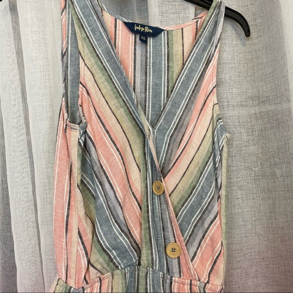 Indigo Rein Multicolor Linen Blend Striped Button V-Neck Midi Dress XS - Picture 5 of 10